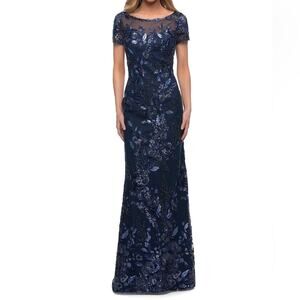 La Femme 29961 Mother of the Bride Navy Floral Sequin Gown Women’s Sz 16